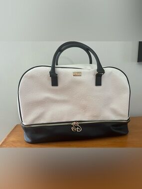 Disney White and Black Embossed Mickey Travel Tote Weekender with Gold Accents